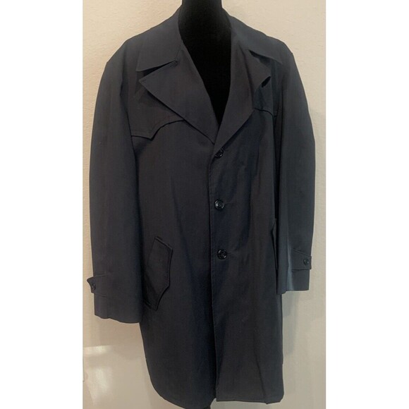 VINTAGE FELLINI Navy TRENCH COAT With ZIP-OUT FAUX FUR LINER MENS Rare Sz 46 - Picture 1 of 8